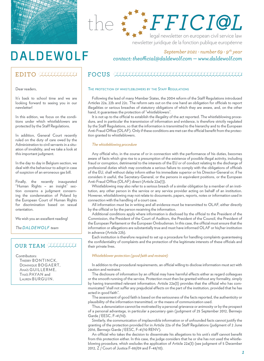 the OFFICI@L by DALDEWOLF - September 2021 - Issue 69