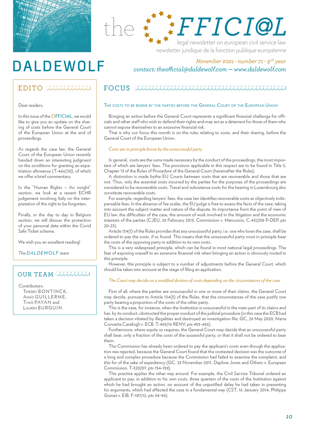 the OFFICI@L newsletter November 2021